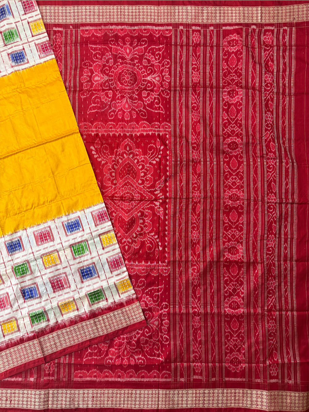 Yellow and White Aswini Pure Sambalpuri Silk Handloom Saree