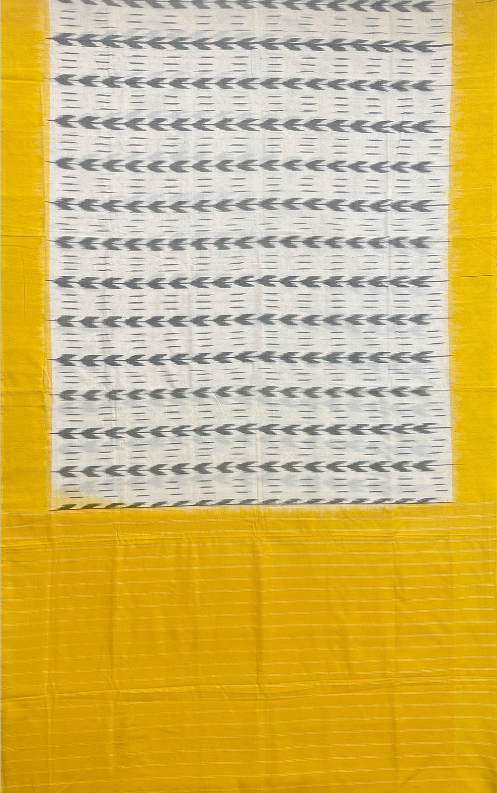 Yellow and White Pochampally Mercerised Cotton Handloom Saree in Ikkat Pattern